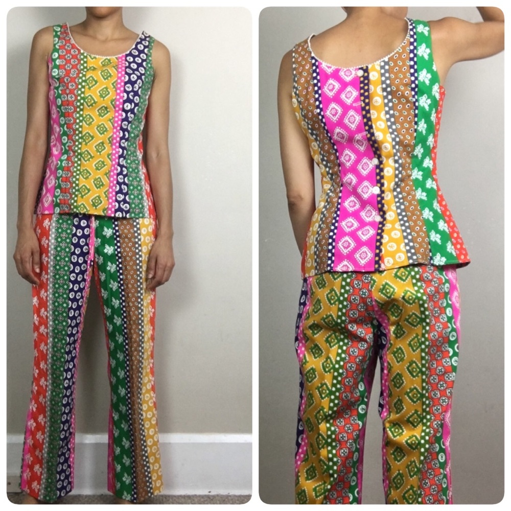 Vintage 60s hippie patchwork matching pant outfit - Picture 16 of 16